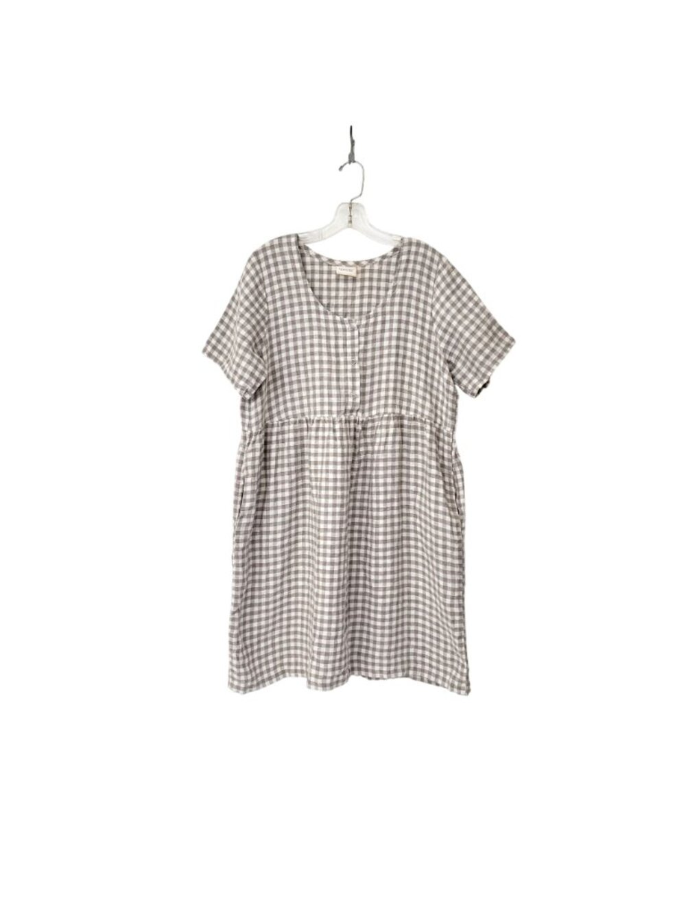 Gingham Linen Dress Tan and White by Conscious Clothing Made in Michigan Size L - Picture 6 of 6